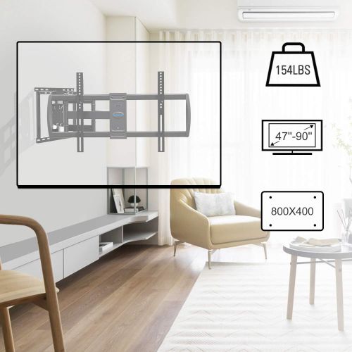  MOUNTUP TV Wall Mount Full Motion for Most 47-90 Flat/Curved TVs, Swivel Tilt TV Mount for 65 70 75 80 82 85 inch TVs, TV Bracket Sliding for Perfect Center TV, Up to 154lbs, Max V