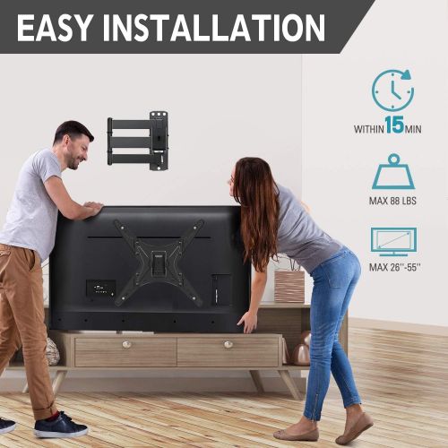  [아마존베스트]MOUNTUPTV Wall Mount, Full Motion Tilting TV Mount Bracketfor Most26-55 Inch Flat Curved TVs with Articulating Arms, Wall Mount TV Bracket with MaxVESA400X400mm and 88lbs