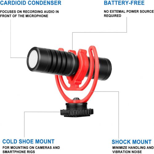  MOURIV Shotgun Video Microphone with Shock Mount, Deadcat Windscreen, Case Compatible with iPhone/Android Smartphones, Canon EOS/Nikon DSLR Cameras Camcorders for Live Streaming Au