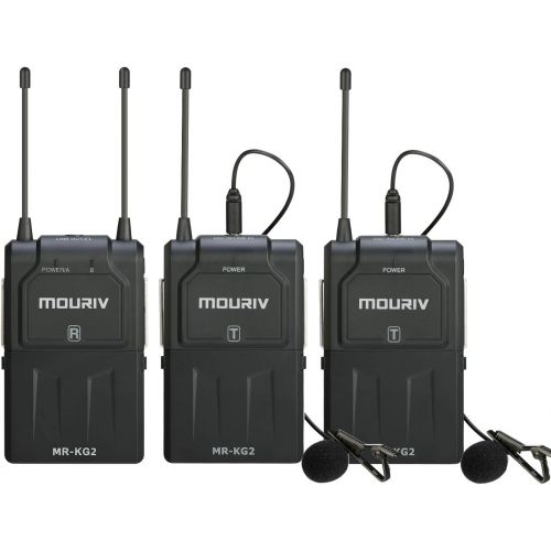  MOURIV 16-Channel UHF Wireless Lavalier Microphone System, Wireless Lav Mic with Two Transmitters & One Receiver Compatible with DSLR Cameras, Camcorders, iPhone, Android Smartphon