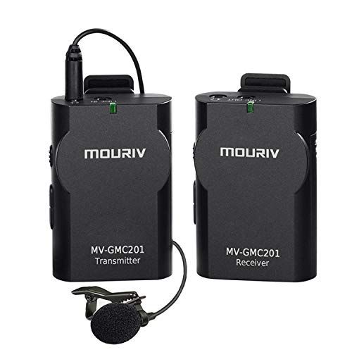  MOURIV MV-GMC201 2.4G Wireless Lavalier Microphone System Compatible with iPhone 11 X 8 8 Plus 7 6 Smartphone,Canon 6D 600D Nikon D800 D3300 Sony A7 A9 DSLR GoPro Hero4 Hero3 Hero3