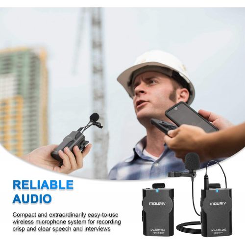  MOURIV MV-GMC201 2.4G Wireless Lavalier Microphone System Compatible with iPhone 11 X 8 8 Plus 7 6 Smartphone,Canon 6D 600D Nikon D800 D3300 Sony A7 A9 DSLR GoPro Hero4 Hero3 Hero3