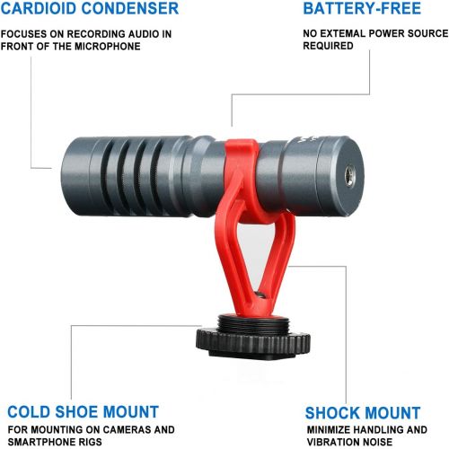  Video Microphone, Mouriv Shotgun Microphone YouTube Vlogging Facebook Recording Shotgun Mic Compatible with iPhone/Android Smartphones, Canon EOS/Nikon DSLR Cameras and Camcorders