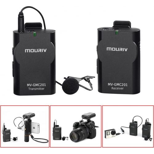  2.4GHz Wireless Lavalier Lapel Mic, Mouriv MV-GMC201 Omnidirectional Mic System Audio Recording with Easy Clip On, 3.5mm Plug Compatible with Canon Nikon Sony DSLR Camera, Camcorde