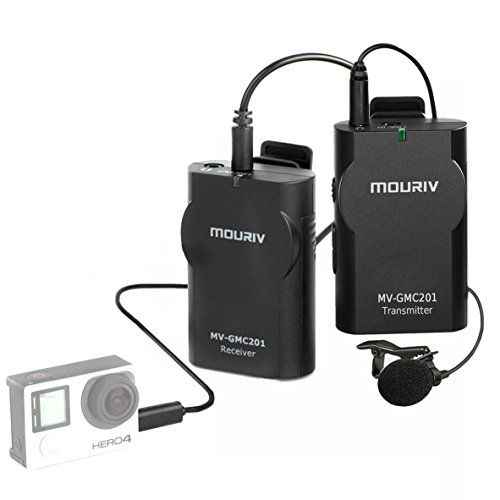  Wireless Lavalier Microphone Interview System for GoPro,Mouriv GMC201 Lapel Mic with Real-time Monitor Compatible with Canon 6D 5D2 Nikon Sony DV DSLR Camcorder GoPro Hero4 Hero3 H