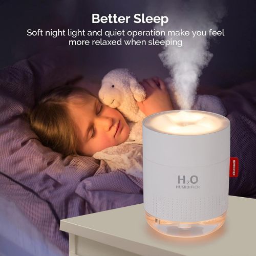  MOVTIP Portable Mini Humidifier, 500ml Small Cool Mist Humidifier, USB Personal Desktop Humidifier for Baby Bedroom Travel Office Home, Auto Shut-Off, 2 Mist Modes, Super Quiet, White