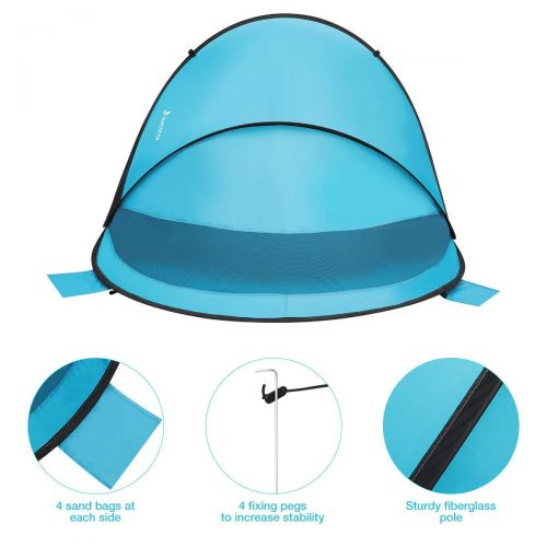  MOVTOTOP UPF 50+ Easy Pop Up Beach Tent,【2019 Newest】 3-4 Person Sun Shelter, Portable Instant Beach Shade UV Protection with Carry Bag for Family Outdoor Activities