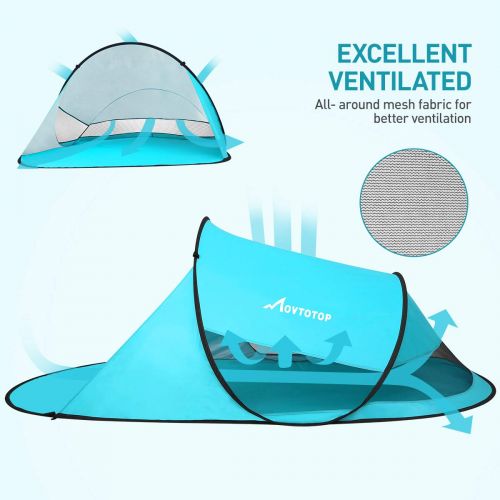  MOVTOTOP UPF 50+ Easy Pop Up Beach Tent,【2019 Newest】 3-4 Person Sun Shelter, Portable Instant Beach Shade UV Protection with Carry Bag for Family Outdoor Activities