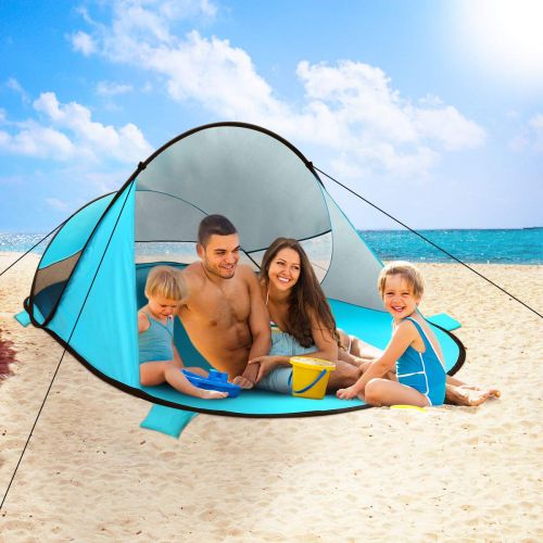  MOVTOTOP UPF 50+ Easy Pop Up Beach Tent,【2019 Newest】 3-4 Person Sun Shelter, Portable Instant Beach Shade UV Protection with Carry Bag for Family Outdoor Activities