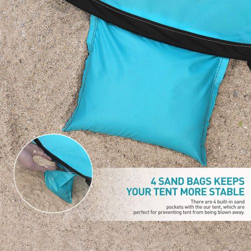  MOVTOTOP UPF 50+ Easy Pop Up Beach Tent,【2019 Newest】 3-4 Person Sun Shelter, Portable Instant Beach Shade UV Protection with Carry Bag for Family Outdoor Activities