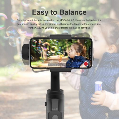  MOZA Mini-S Essential Foldable Gimbal stabilizer for Smartphone Timelapse Object Tracking Zoom Vertigo Inception 3-Axis Video Stabilizer for iPhone Xs/Max/Xr/X/11 Pro Max Samsung N