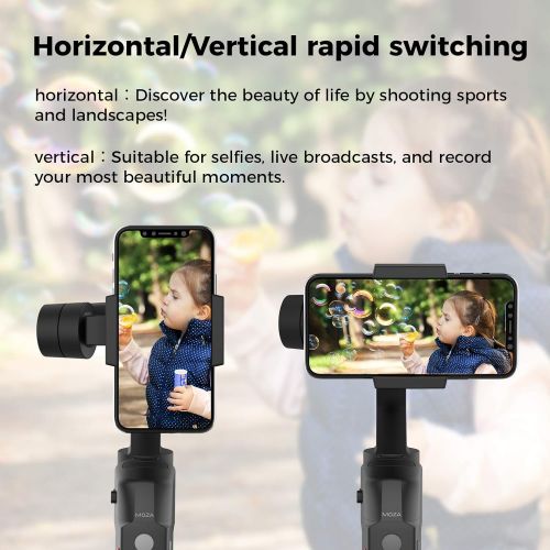 MOZA Mini-S Smartphone Gimbal Stabilizer with an Extension Pole, One-Button Zoom Object Tracking Foldable 3 Axis Gimbal for Smartphone iPhone 11/11Pro/Xs/Max/Xr/X/8/7/6 Plus Samsun