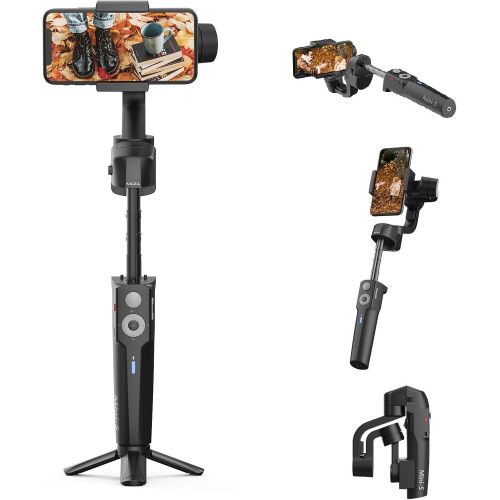  MOZA Mini-S Smartphone Gimbal Stabilizer with an Extension Pole, One-Button Zoom Object Tracking Foldable 3 Axis Gimbal for Smartphone iPhone 11/11Pro/Xs/Max/Xr/X/8/7/6 Plus Samsun