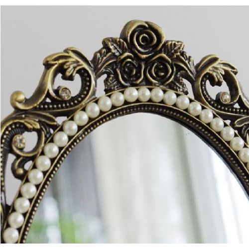  MQ&YH European Classical Antique Bronze Table Mirror Creative Dressing Desktop Desktop Mirror 6 Inch 15...