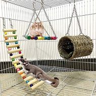 MQ Pet Hammock Hamster Hanging Toys Pet Cage Toy Set for Small Animal Squirrel Chinchilla Wooden Ladder Swing