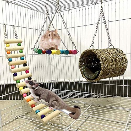  MQ Pet Hammock Hamster Hanging Toys Pet Cage Toy Set for Small Animal Squirrel Chinchilla Wooden Ladder Swing