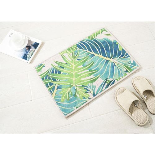  MR FANTASY 2 Pieces Non-slip Kitchen Mat Set Cushioned Green Tropical Leaf Doormat Runner Rug Bath Mat, 16x24+18x47
