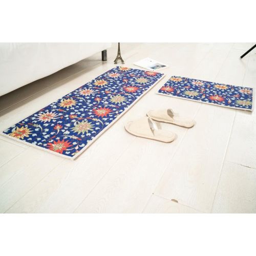  MR FANTASY Non Slip Floor Kitchen Mat Accent Area Rug Runner Mr Fantasy Comfort Mat Doormat Asorbent Chinese Flower Pattern Blue 18X47