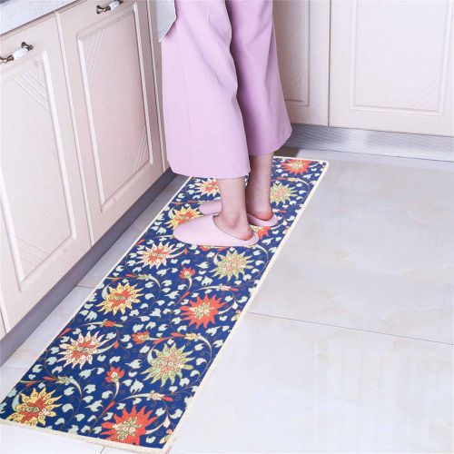  MR FANTASY Non Slip Floor Kitchen Mat Accent Area Rug Runner Mr Fantasy Comfort Mat Doormat Asorbent Chinese Flower Pattern Blue 18X47