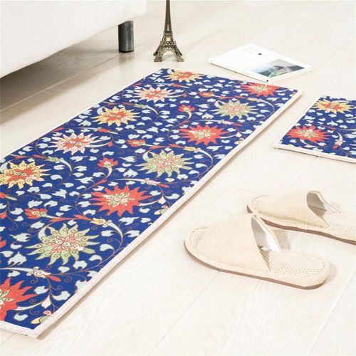  MR FANTASY Non Slip Floor Kitchen Mat Accent Area Rug Runner Mr Fantasy Comfort Mat Doormat Asorbent Chinese Flower Pattern Blue 18X47