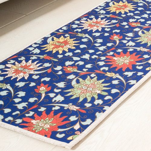  MR FANTASY Non Slip Floor Kitchen Mat Accent Area Rug Runner Mr Fantasy Comfort Mat Doormat Asorbent Chinese Flower Pattern Blue 18X47