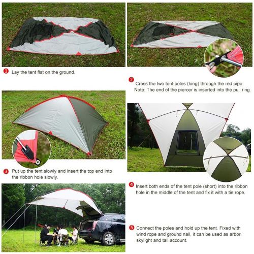  MR. STRONG Car Tail Tent Awning Sun Shelter Trailer Tent Carport Tent Portable Tent Waterproof Auto Canopy Camper Trailer Tent Outdoor Equipment Camping Car Tent for Beach, SUV, MPV, Hatchbac