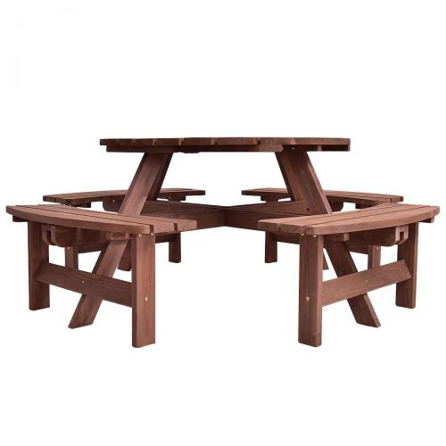  MRT SUPPLY Patio 8 Seat Wood Picnic Table Beer Dining Seat Bench Set Pub Garden Yard with Ebook