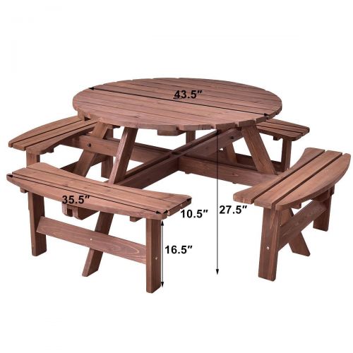  MRT SUPPLY Patio 8 Seat Wood Picnic Table Beer Dining Seat Bench Set Pub Garden Yard with Ebook
