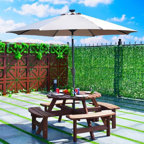  MRT SUPPLY Patio 8 Seat Wood Picnic Table Beer Dining Seat Bench Set Pub Garden Yard with Ebook