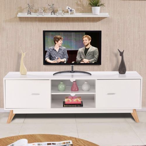  MRT SUPPLY Entertainment Center Console TV Shelf Standw/ 2 Doors with Ebook