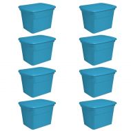 MRT SUPPLY 18 Gallon Plastic Storage Tote, Blue Aquarium (8 Pack) with Ebook