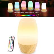 MRXUE 16 Colors Night Light Elliptical Column LED Bedside Table Lamp Solid Wood Silicone Desk Lights with Remote Control Mood Light for Kids Bedroom