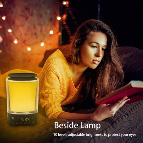  MRXUE Wake Up Light with Aroma Humidifier Diffuser LED Colorful Mood Night Lamp Essential Oil Diffuser Digital Alarm Clock 6 Sounds Simulation Sunrise,US
