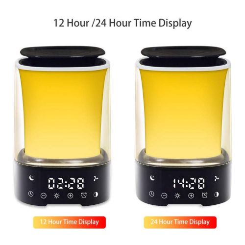  MRXUE Wake Up Light with Aroma Humidifier Diffuser LED Colorful Mood Night Lamp Essential Oil Diffuser Digital Alarm Clock 6 Sounds Simulation Sunrise,US