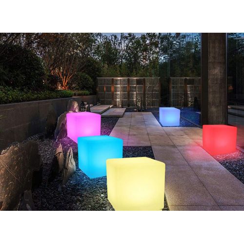  MRXUE Rechargeable Colour Changing Led Mood Light Cube with Remote Control, Waterproof Indoor/Outdoor Led Night Light Stool, Home Party Decorative Lighting,10cm10cm10cm