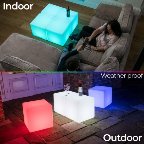  MRXUE Rechargeable Colour Changing Led Mood Light Cube with Remote Control, Waterproof Indoor/Outdoor Led Night Light Stool, Home Party Decorative Lighting,10cm10cm10cm