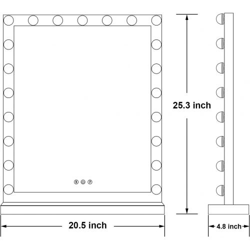  MRah Lighted Makeup Vanity Mirror, 3 Color Modes Tabletops Lighted Mirror LED Illuminated Cosmetic Mirror with 21 LED Dimmable Bulbs (25 x 20)