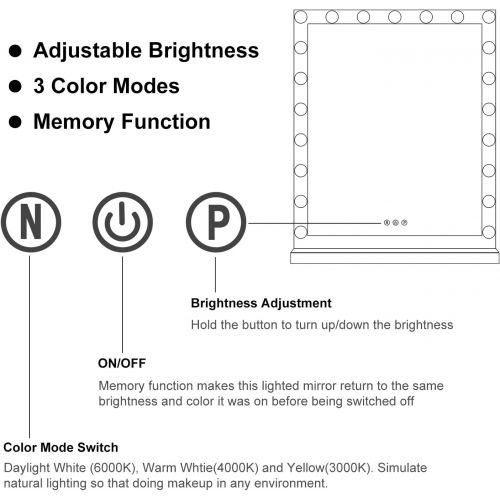  MRah Lighted Makeup Vanity Mirror, 3 Color Modes Tabletops Lighted Mirror LED Illuminated Cosmetic Mirror with 21 LED Dimmable Bulbs (25 x 20)