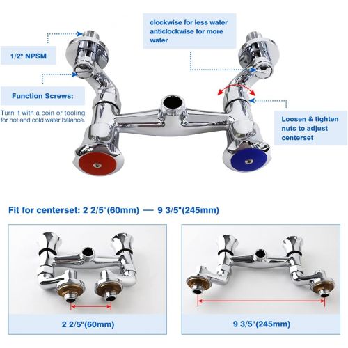  MS MaxSen Wall Mount Commercial Kitchen Sink Faucet 4-8 Inch Adjustable Center Kitchen Brass Mini Pre Rinse Unit,25 Height With High Pressure Pull Down Spray And Add on Spout (6813L)