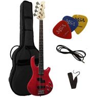 [아마존베스트]MSA Electric Bass in Gig Bag Set  Red Transparent  Electric Bass Solid Wood  Vision Guitar  Long Scale + Cable + Bag + Pik + Band JB10BRT