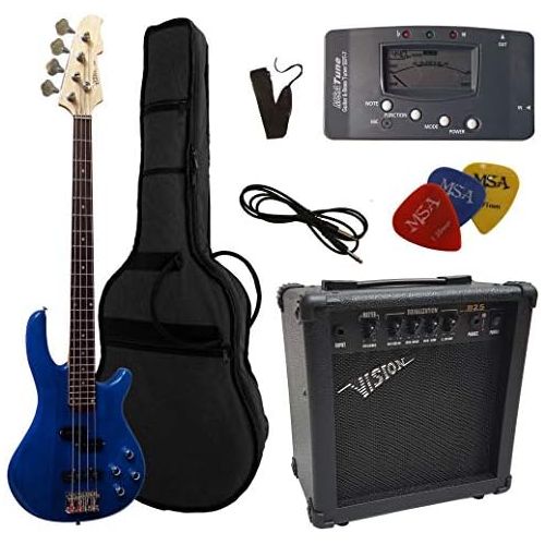  [아마존베스트]MSA Electric Bass  Set  Dark Blue Transparent  Electric Bass  Gig Bag  Strap  Amplifier 45 Watt  Tuner  3x Plectrums  Cable  Vision Sound Guitar  Long Scale  JB8BLT