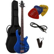[아마존베스트]MSA Electric Bass in Gig Bag Set  Blue  Transparent  Electric Bass Solid Wood  Vision Guitar  Long Scale + Cable + Bag + Pik + Band JB10BLT