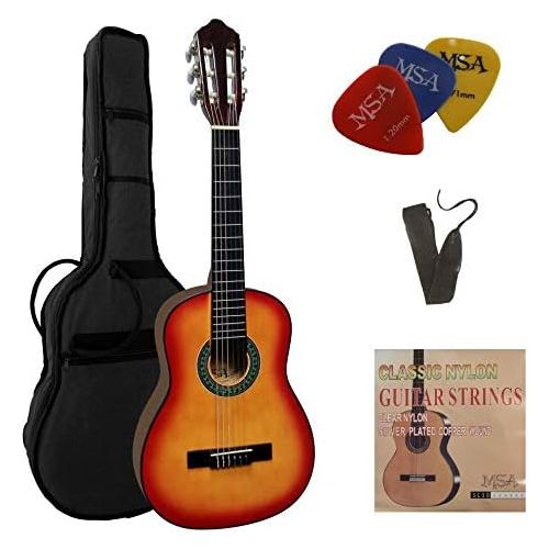  [아마존베스트]MSA 1/4 Guitar - Concert Guitar in Set - Childrens Guitar - Classic - Sunburst - Lime Wood Top - Bag - Band - Strings - 3x PIK