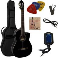 [아마존베스트]MSA 4/4 Guitar with Pickup - Concert Guitar in Set - Classic - Black - with 4 Band EQ - Bag - Band - Strings - 3x Picks - Tuner ET33B - CK111