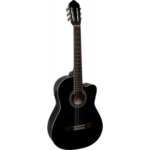  [아마존베스트]MSA 4/4 Guitar with Pickup - Concert Guitar in Set - Classic - Black - with 4 Band EQ - Bag - Band - Strings - 3x Picks - Tuner ET33B - CK111