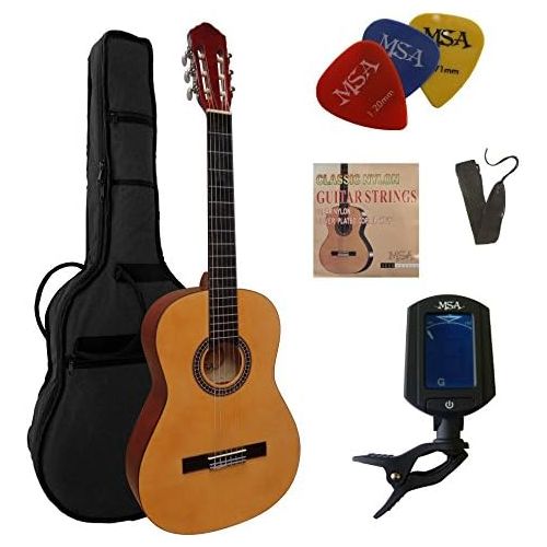  [아마존베스트]MSA 4/4 Guitar  Concert Guitar in Set  Classic  Natural  Lime Wood Top  Bag  Band  Strings  3x PIK  Tuner ET33B  C22