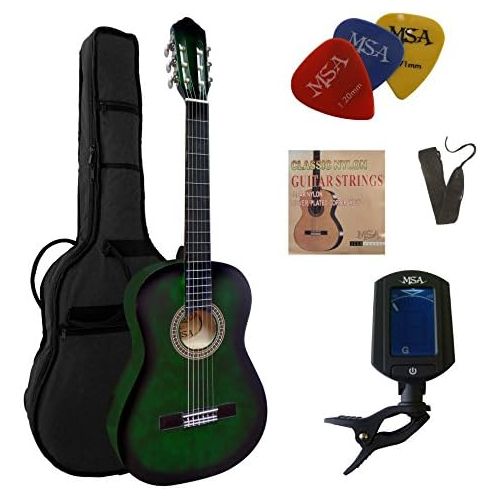  [아마존베스트]MSA 4/4 Guitar  Concert Guitar in Set  Classic  Green Shaded  Lime Wood Top  Bag  Band  Strings  3x PIK  Tuner ET33B  C27