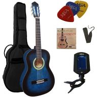 [아마존베스트]MSA 3/4guitar in blue/shaded, classic concert guitar C9 set, lime wood base, case, strap, strings, 3 x picks, tuner ET33B