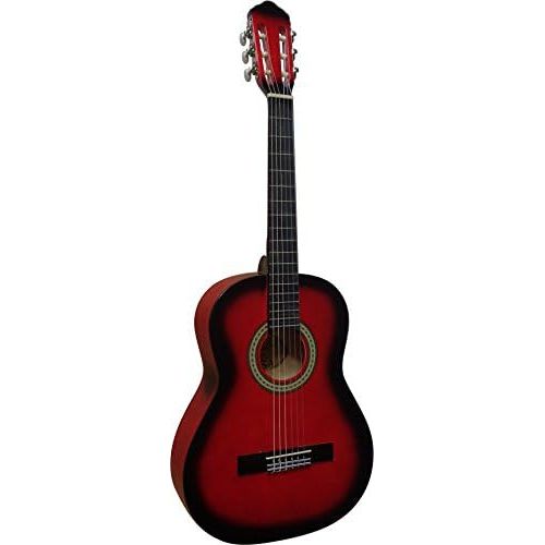  [아마존베스트]MSA 1/2 Guitar  Concert Guitar in Set  Childrens Guitar  Classic  Red Shaded  Lime Wood Top  Bag  Band  Strings  3x PIK  J4