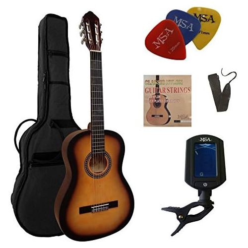  [아마존베스트]MSA 3/4 Guitar - Concert Guitar in Set - Classic - Sunburst - Lime Wood Top - Bag - Band - Strings - 3x Picks - Tuner ET33B - C6